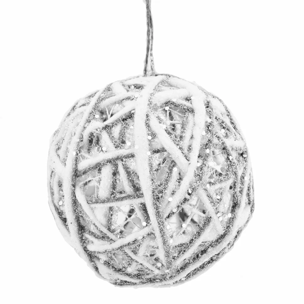 Christmas Forever BALL NATURAL HEMP 4.5″ WHITE COTTON W/ GLITTER