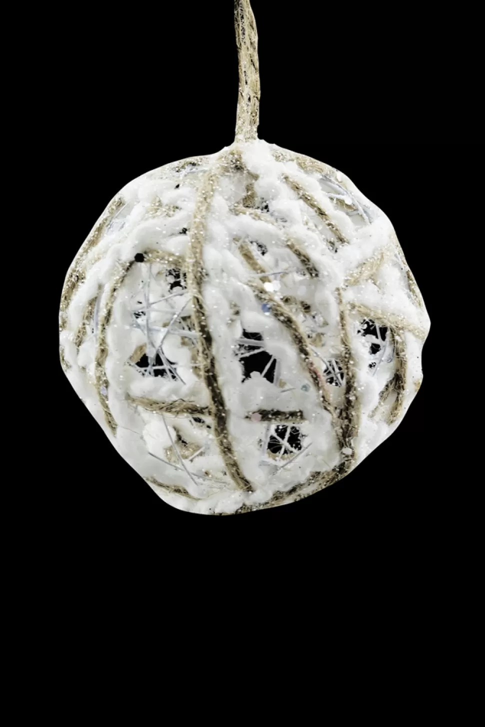 Christmas Forever BALL NATURAL HEMP 4″ WHITE COTTON W/GLTR