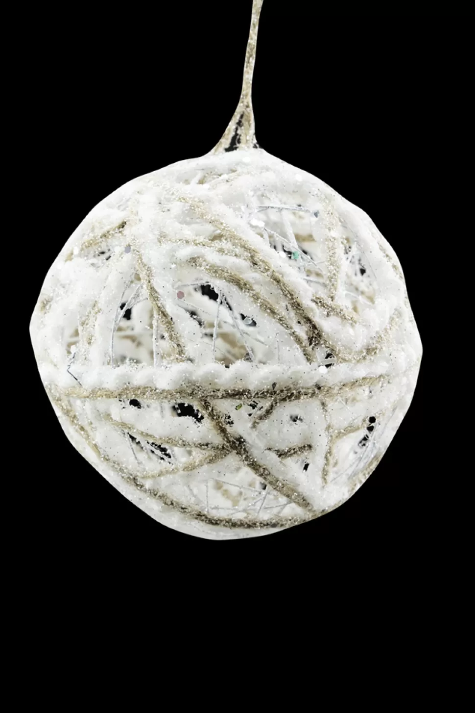 Christmas Forever BALL NATURAL HEMP 5″ WHITE COTTON W/GLTR