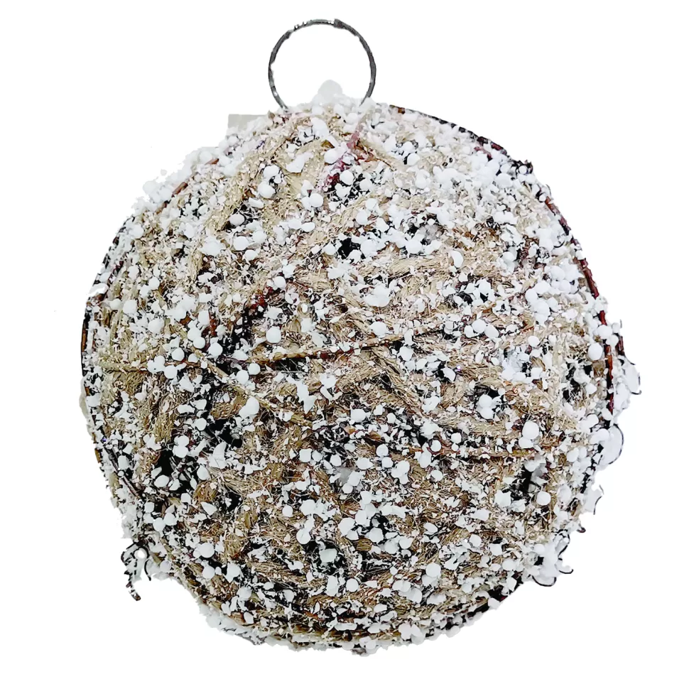 Christmas Forever BALL NATURAL JUTE ROPE 5″ W/ SNOW & ICE FROSTING