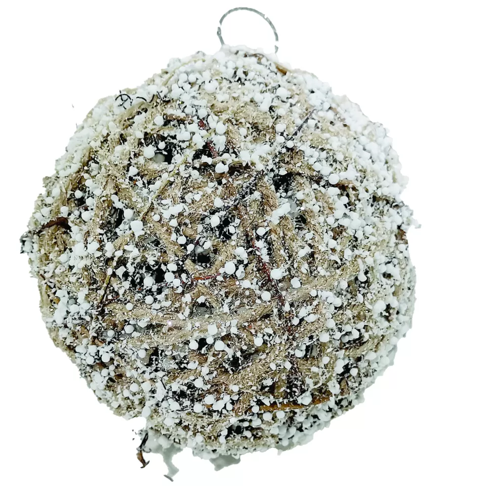 Christmas Forever BALL NATURAL JUTE ROPE 6″ W/ SNOW & ICE FROSTING