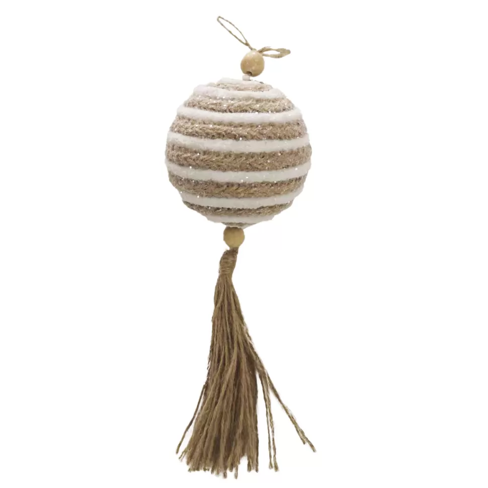 Christmas Forever BALL NATURAL JUTE /WHITE 4″ W/ TASSEL