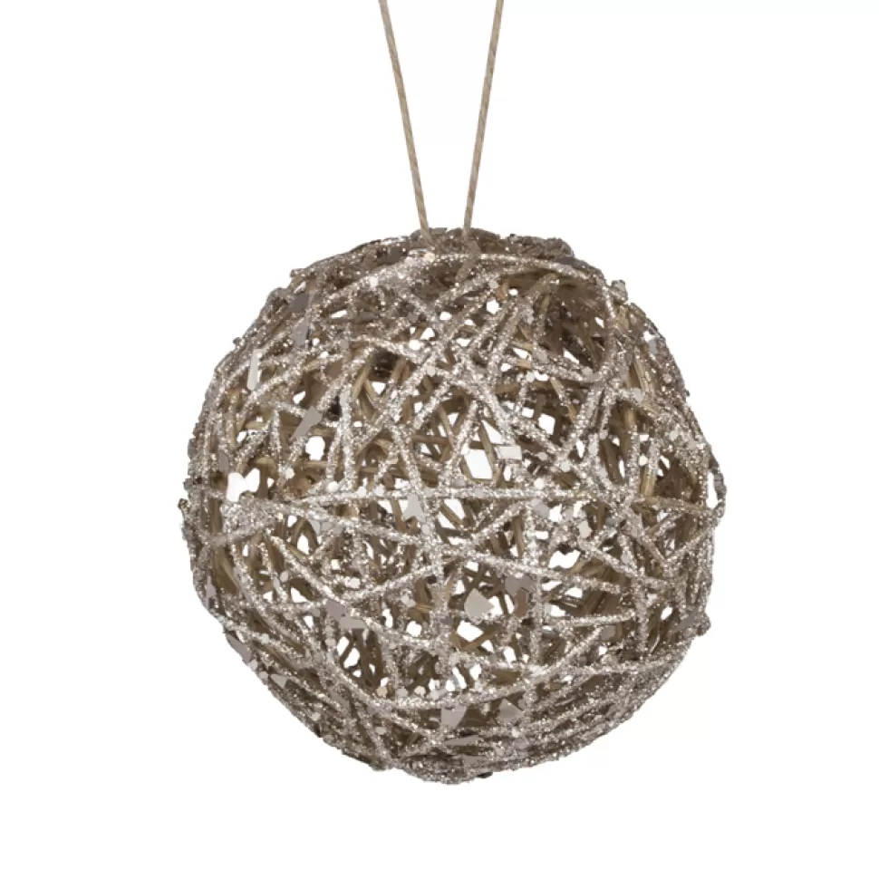 Christmas Forever BALL NATURAL RATTAN/ GLTR 5″ W/ CHAMP GLITTER