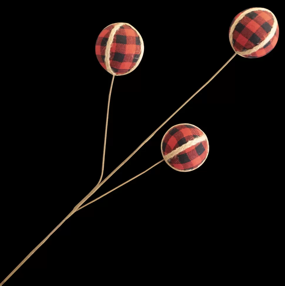 Christmas Forever BALL SPRAY 30″ RED/BLK PLAID