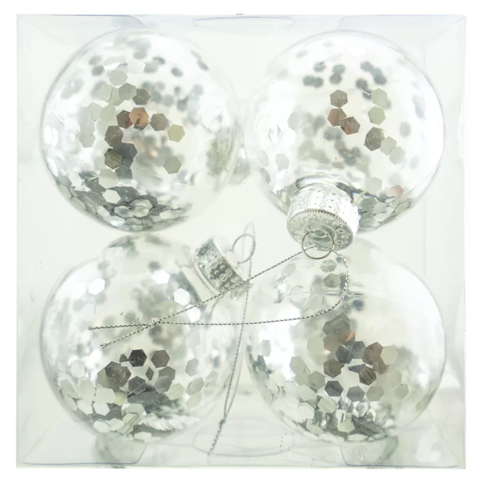Christmas Forever BALLS BOXED 4PC 80MM CLEAR W/SILVER SEQUIN