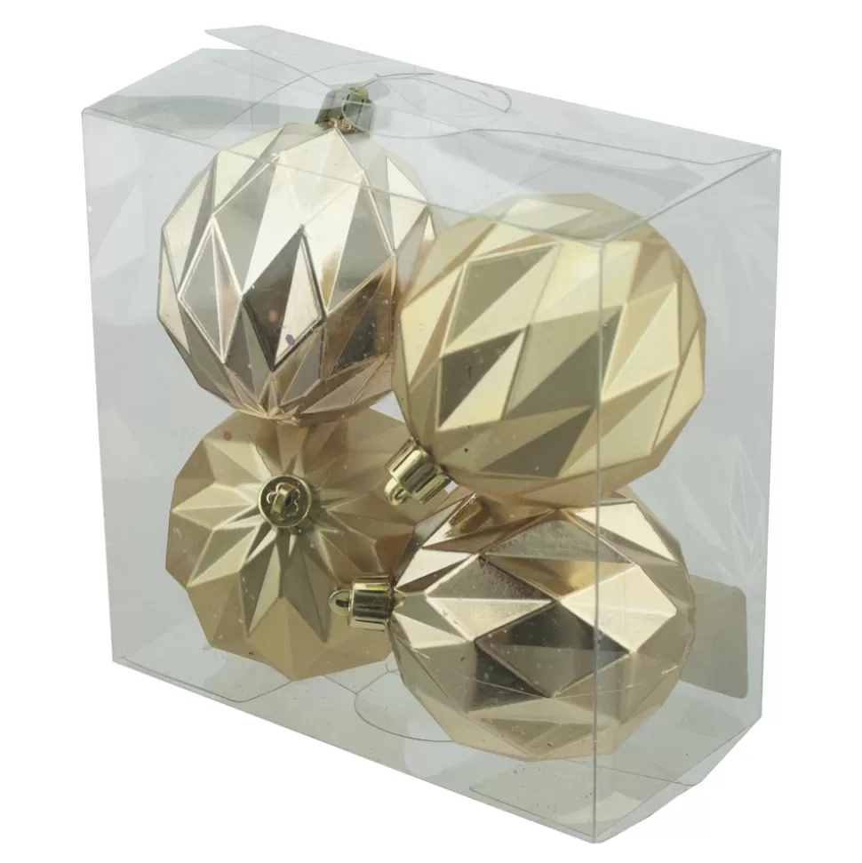 Christmas Forever BALLS BOXED 4PC 80MM GOLD MATT/SHINY DIAMON CUT