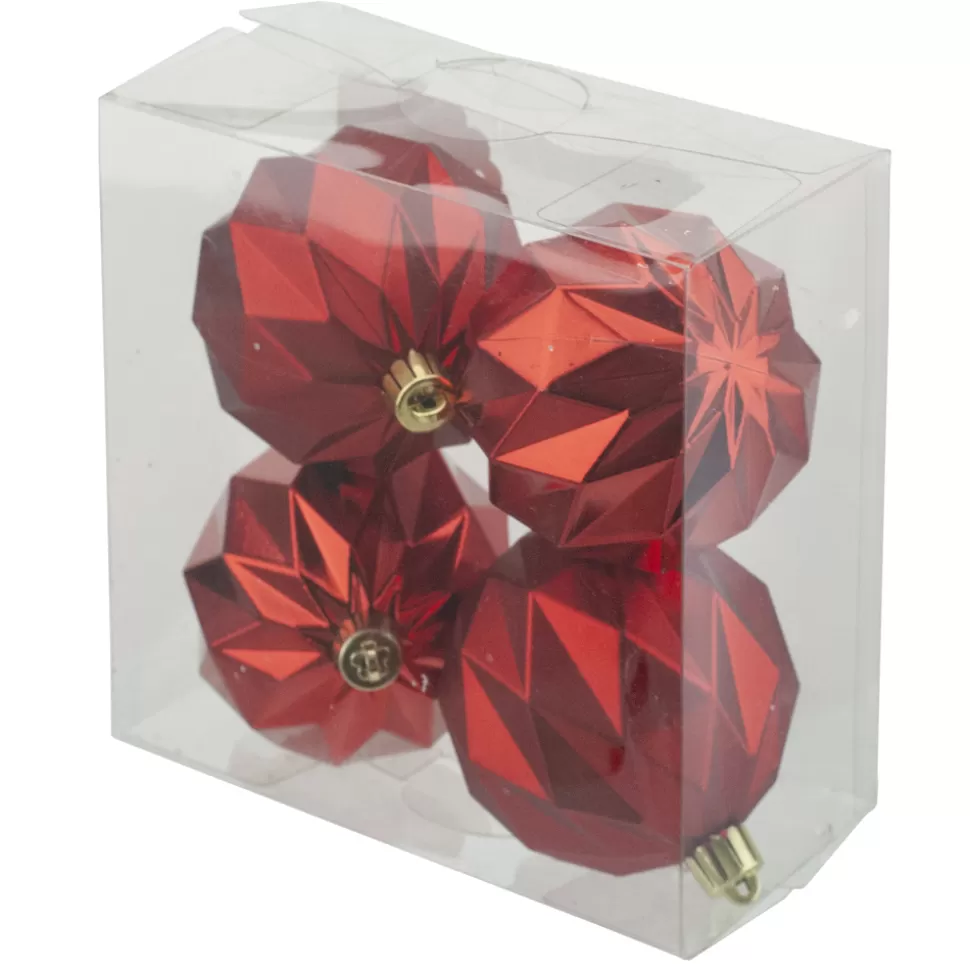 Christmas Forever BALLS BOXED 4PC 80MM RED MATT/SHINY DIAMOND CUT