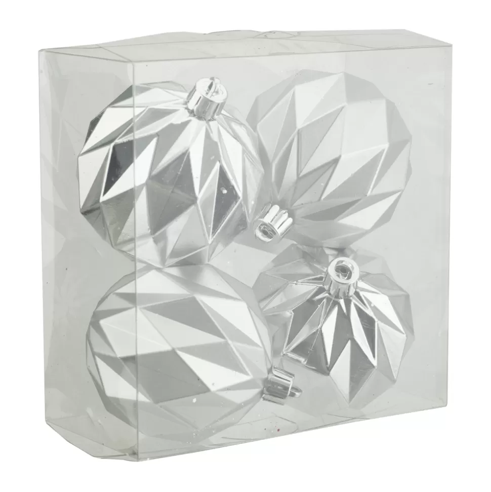 Christmas Forever BALLS BOXED 4PC 80MM SILVER MATT/SHINY DIAMOND CUT
