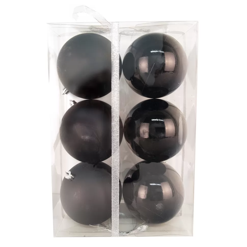 Christmas Forever BALLS BOXED 6PC 100MM BLACK SHINY/ MATT