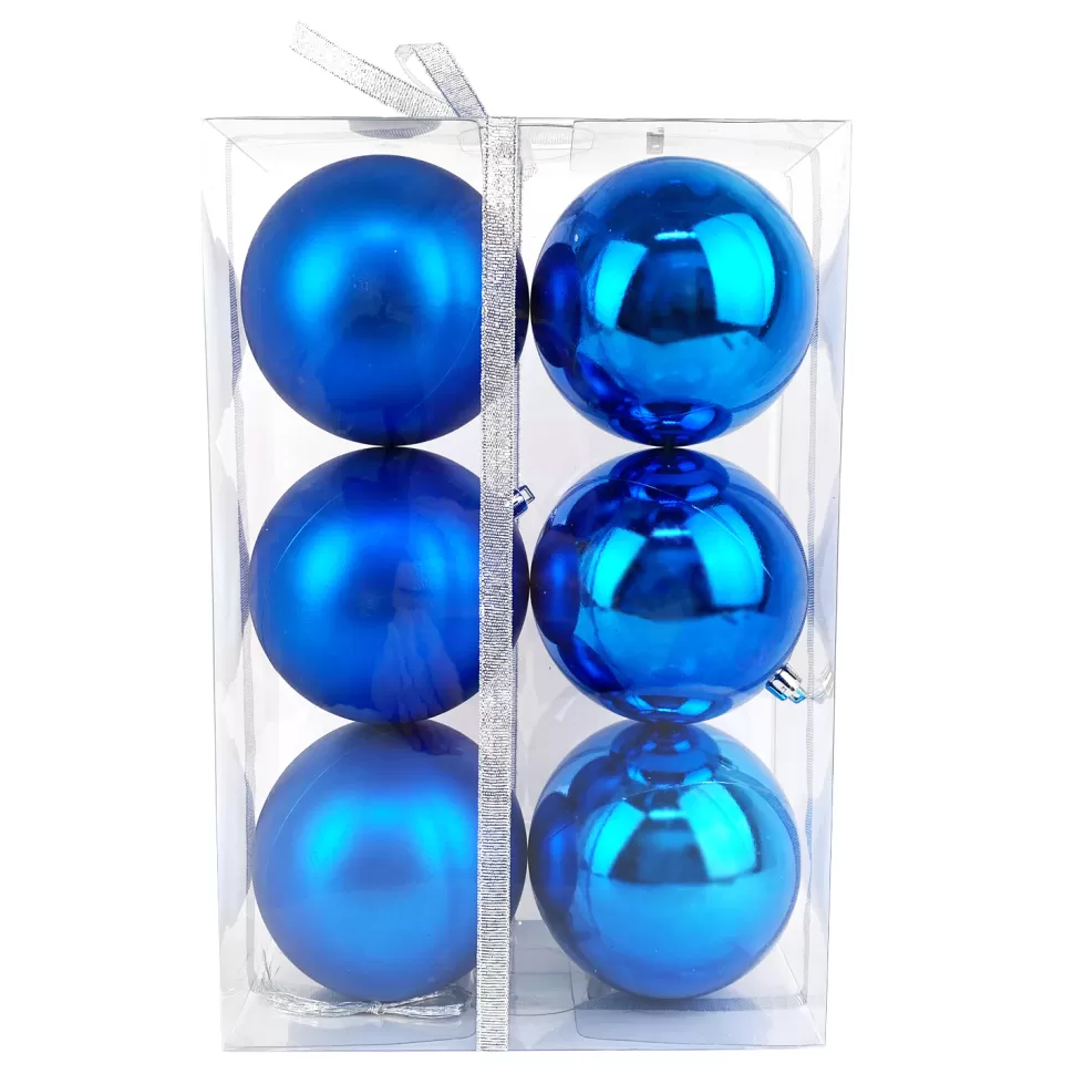 Christmas Forever BALLS BOXED 6PC 100MM BLUE SHINY/ MATT
