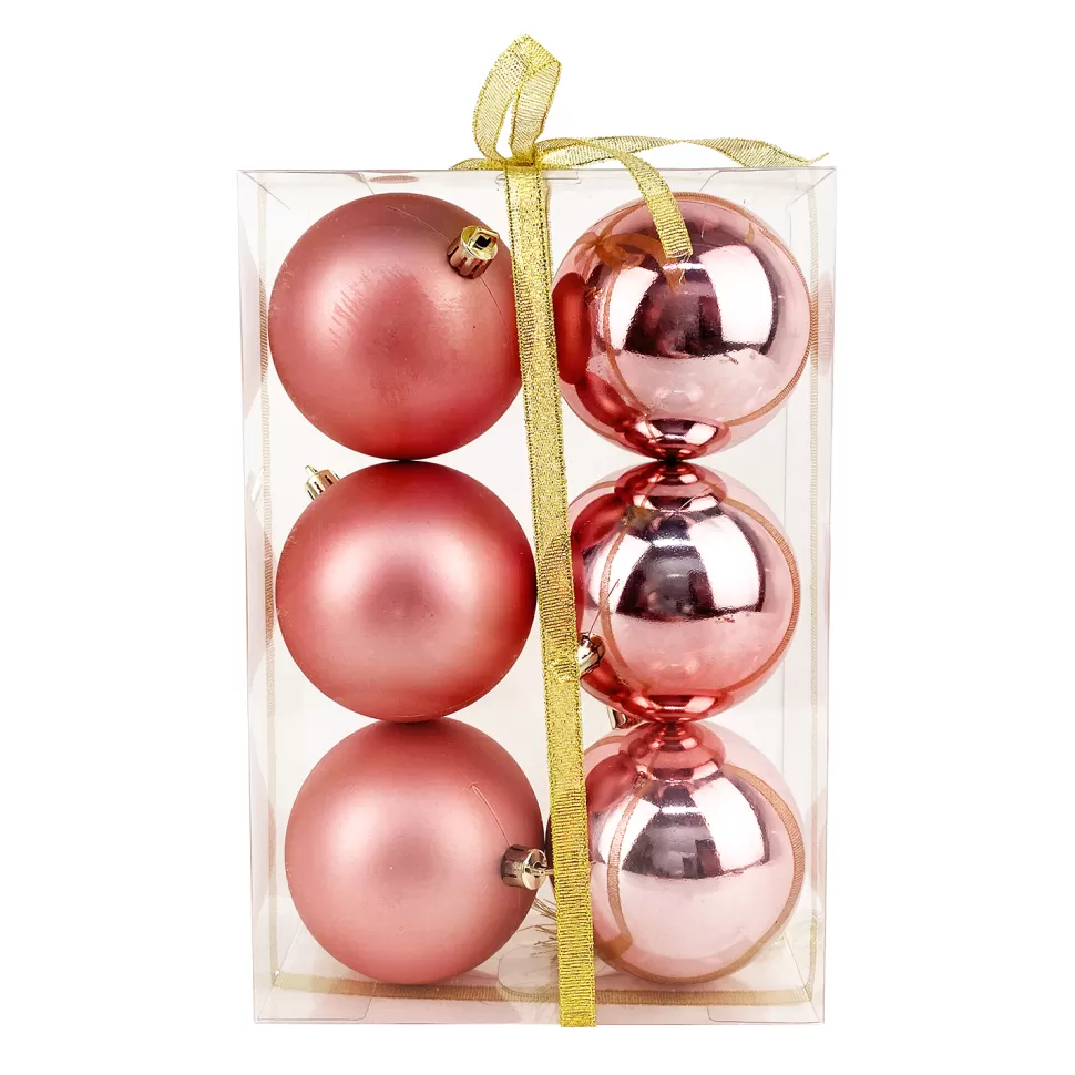 Christmas Forever BALLS BOXED 6PC 80MM MAUVE SHINY/ MATT
