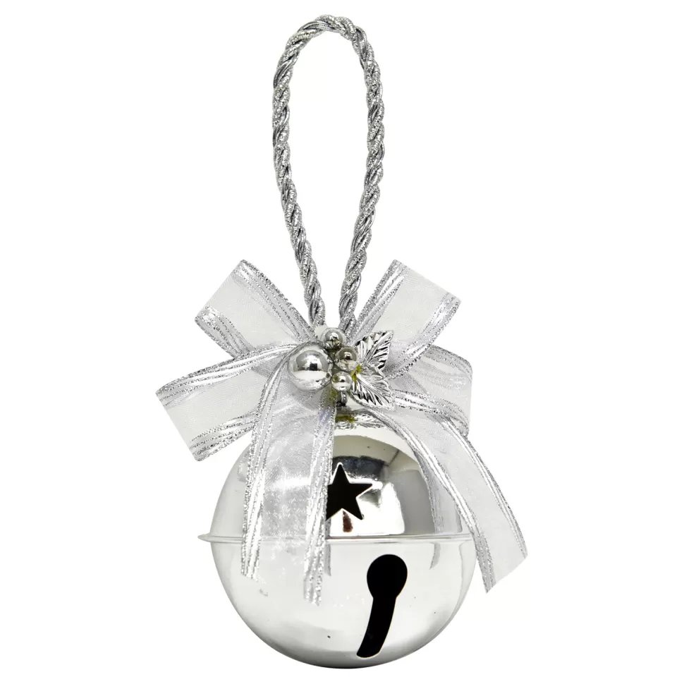 Christmas Forever BELL SILVER/SHINY 2.5″/60MM DOOR HANGER W/ SILVER SHEER BOW