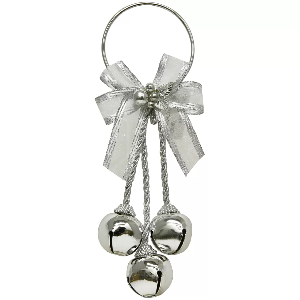 Christmas Forever BELL SILVER-SHINY 9.5″ 30MMx3 DOOR HANGER W/ SILVER BOW