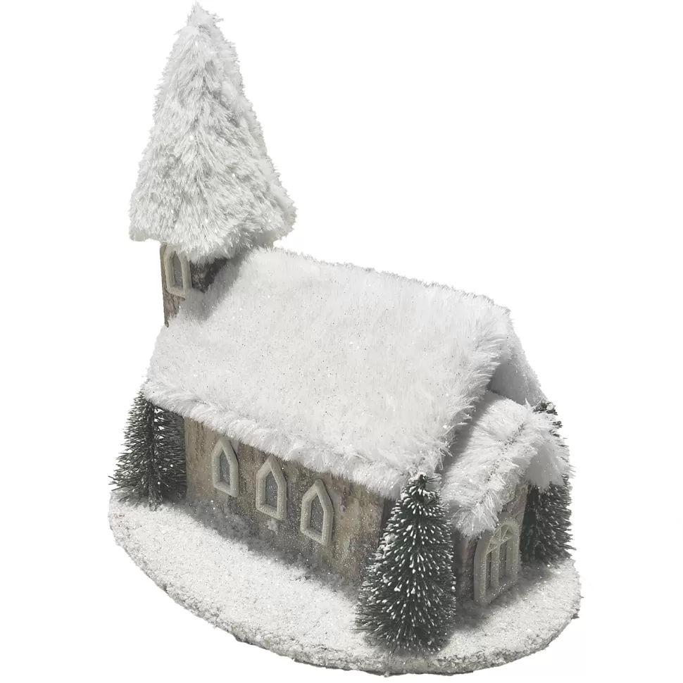 Christmas Forever BIRCH LOOK CHURCH 10″x9.5″ SNOW ROOF LED LIGHT-UP W/ TIMER