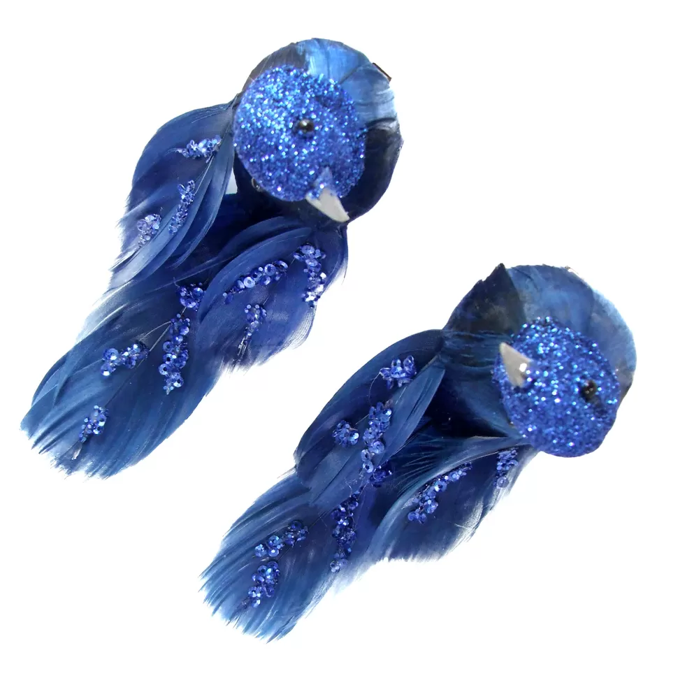 Christmas Forever BIRD BLUE- COBALT 5.2″ W/ GLITTER & BEADS 2/S W/ CLIP