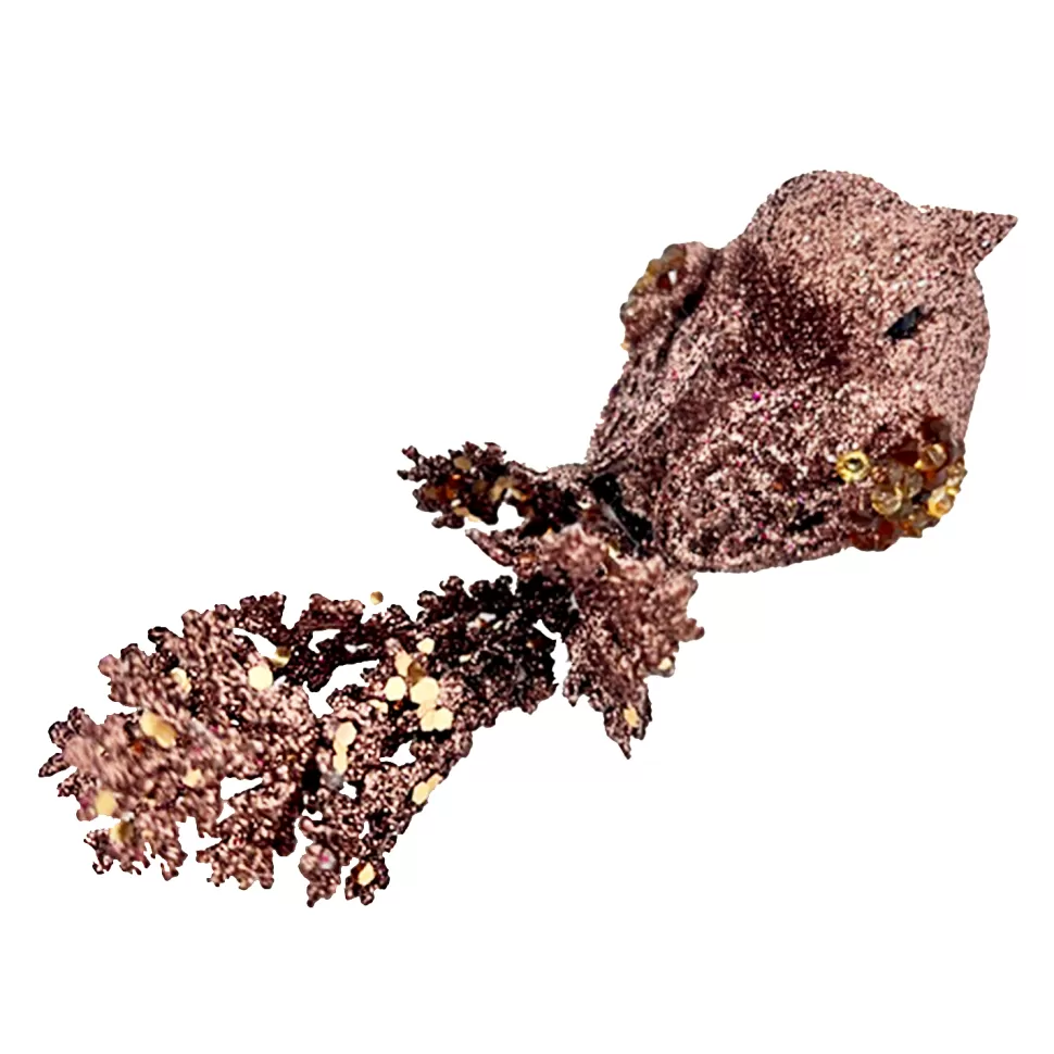 Christmas Forever BIRD BROWN 3″ W/ SEQUINS & GLITTER