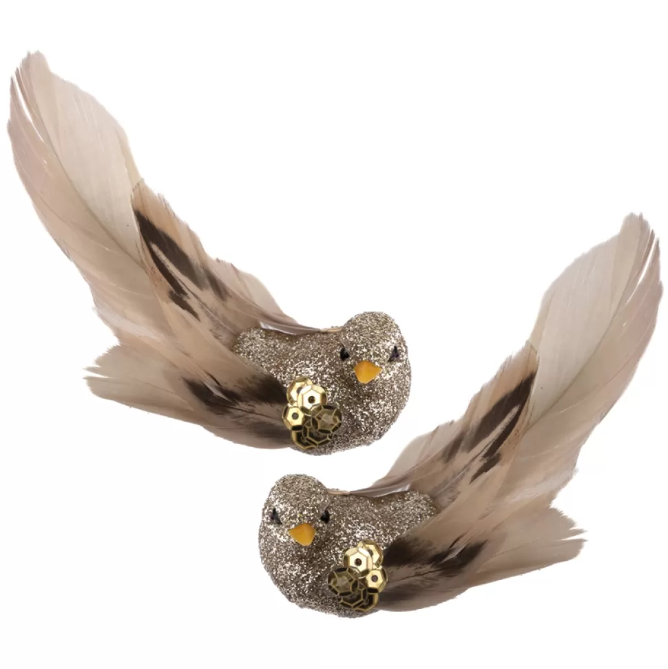 Christmas Forever BIRD CHAMPAGNE 4.5″ W/ CLIP,SEQUINS, GLITTER AND FEATHER TAIL 3/S