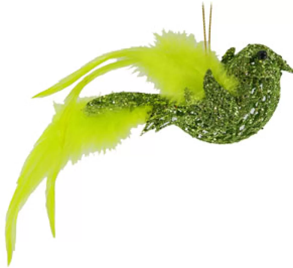 Christmas Forever BIRD GREEN CHARTREUSE 7″ W/FEATHER TAIL/GLITTER