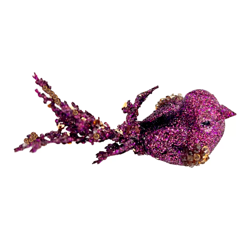 Christmas Forever BIRD PURPLE 3″ W/ SEQUINS & GLITTER