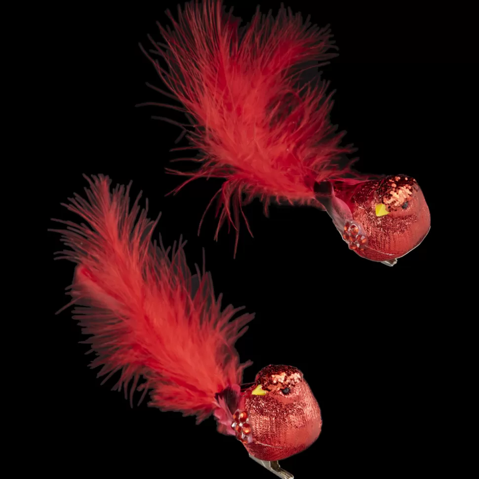 Christmas Forever BIRD RED 6″ W/CLIP, GLITTER & FEATHER TAIL