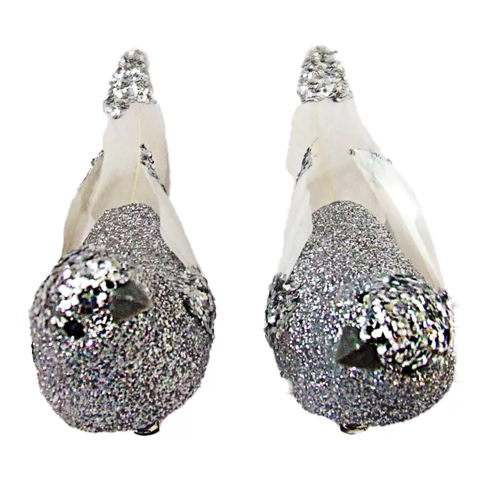 Christmas Forever BIRD SILVER 4.5″ W/ GLITTER 2/S W/ CLIP