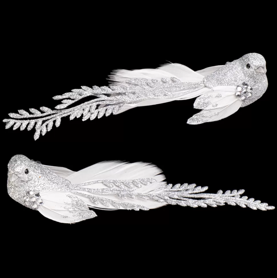 Christmas Forever BIRD SILVER 7.5″ W/CLIP & FEATHER TAIL W/GLTR 2/S