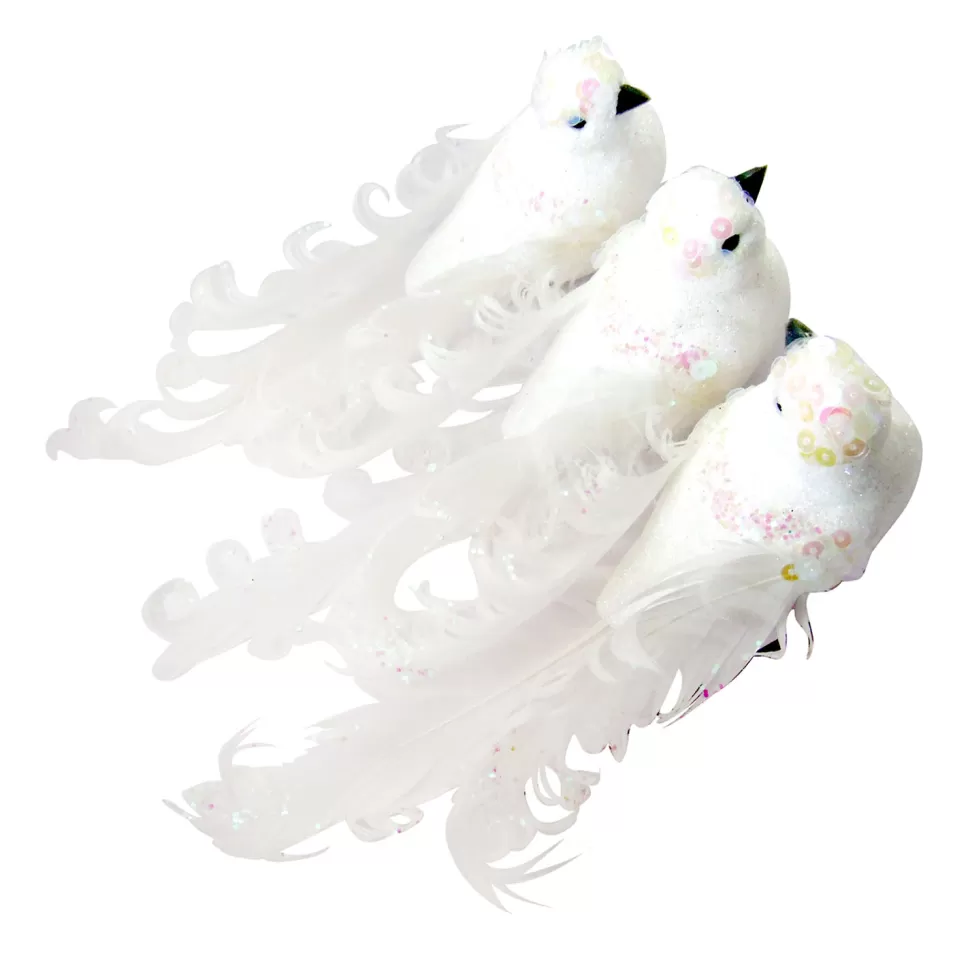 Christmas Forever BIRD WHITE 6″ W/ SEQUINS 3/S W/ CLIP