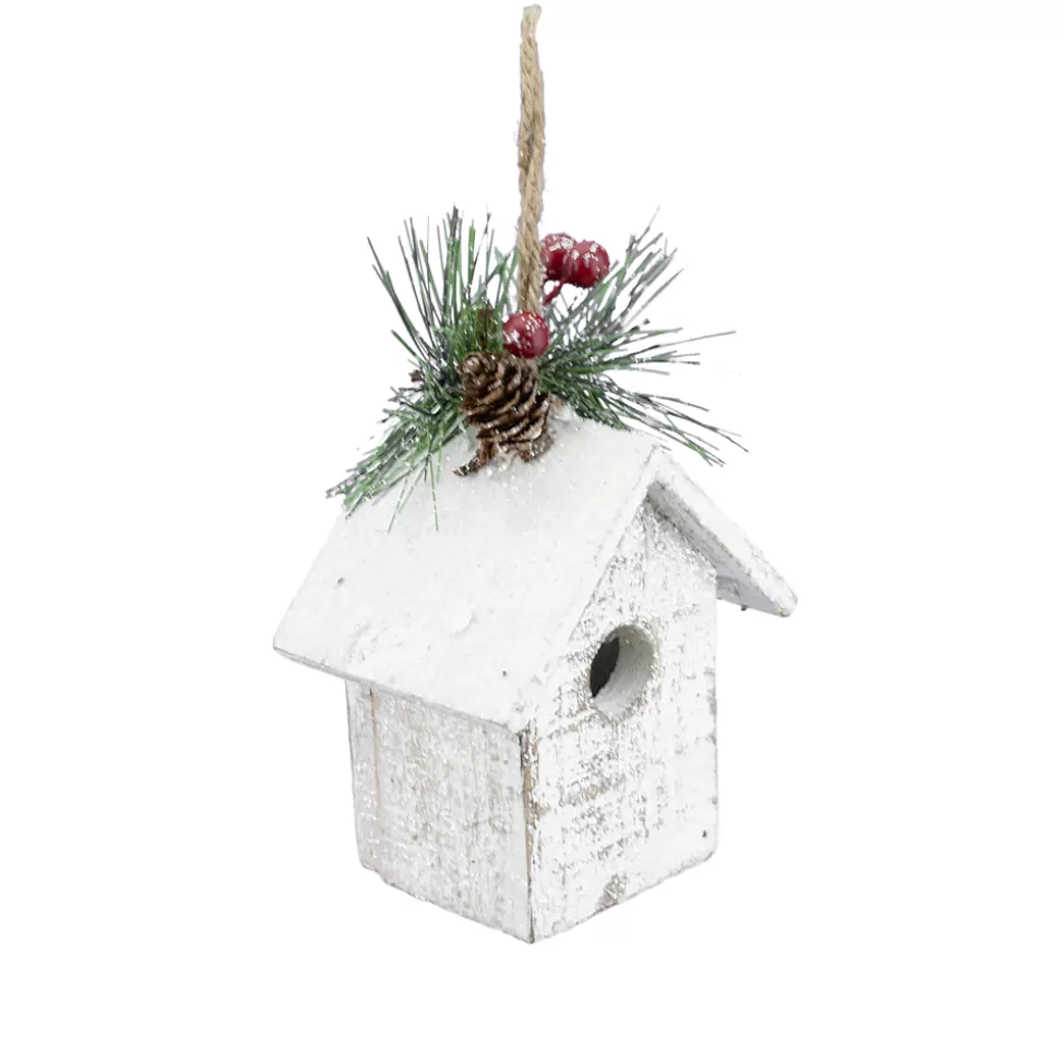 Christmas Forever BIRDHOUSE WHITE 4″ W/ FROST & PINE