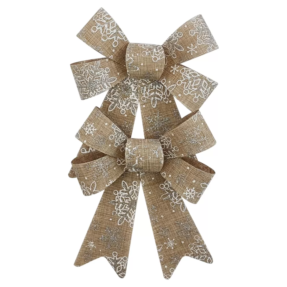 Christmas Forever BOW NATURAL 2PC 5.5″x8″ PRE FORMED W/ WHITE SNOWFLAKE