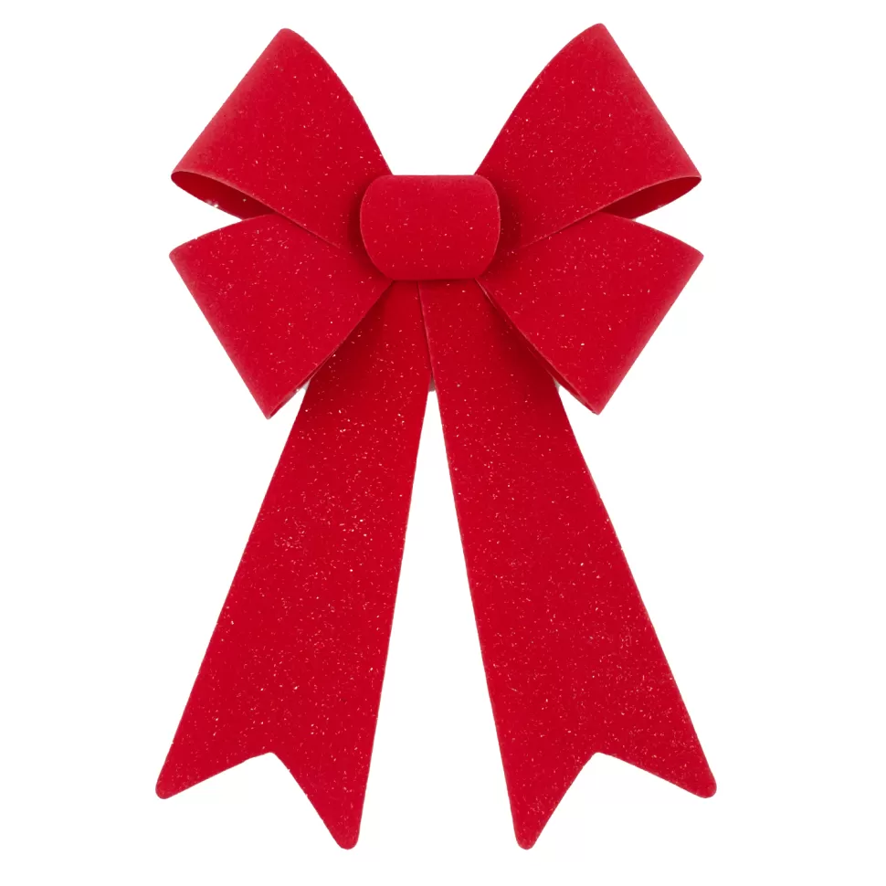 Christmas Forever BOW RED VELVET W/ SPARKLE 9″x15″ PRE FORMED PVC