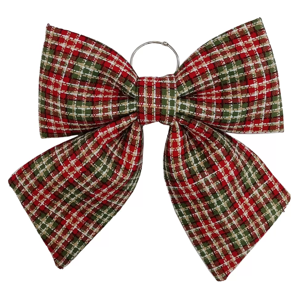 Christmas Forever BOW SPONGE/FABRIC 13″ RED/GREEN/BEIGE PLAID