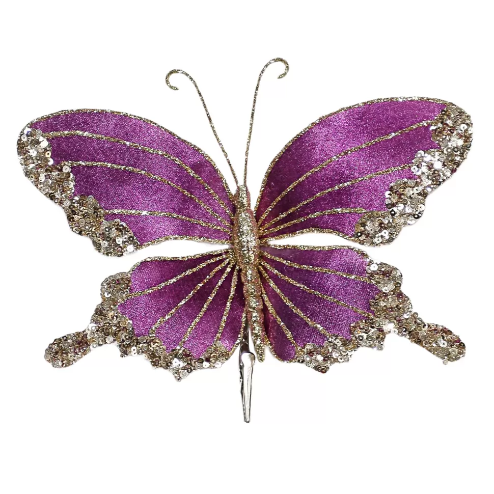 Christmas Forever BUTTERFLY PURPLE 9″x5.5″ VELVET W/ CHAMPAGNE GLITTER & SEQUIN W/ CLIP