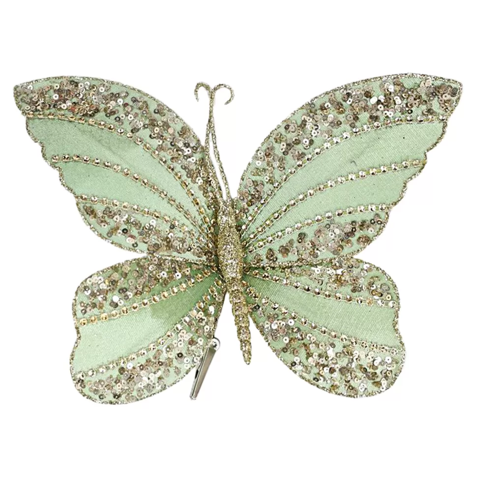 Christmas Forever BUTTERFLY SAGE GREEN/CHAMPAGNE 7.8X7.5″ GLITTER VELVET