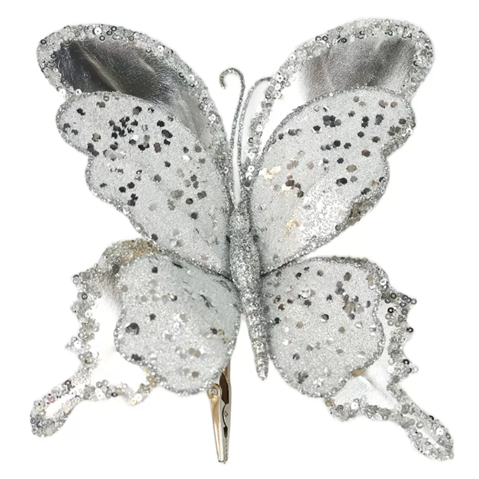 Christmas Forever BUTTERFLY SILVER 8.2X7.8″ LEATHER METALLIC GLITTER