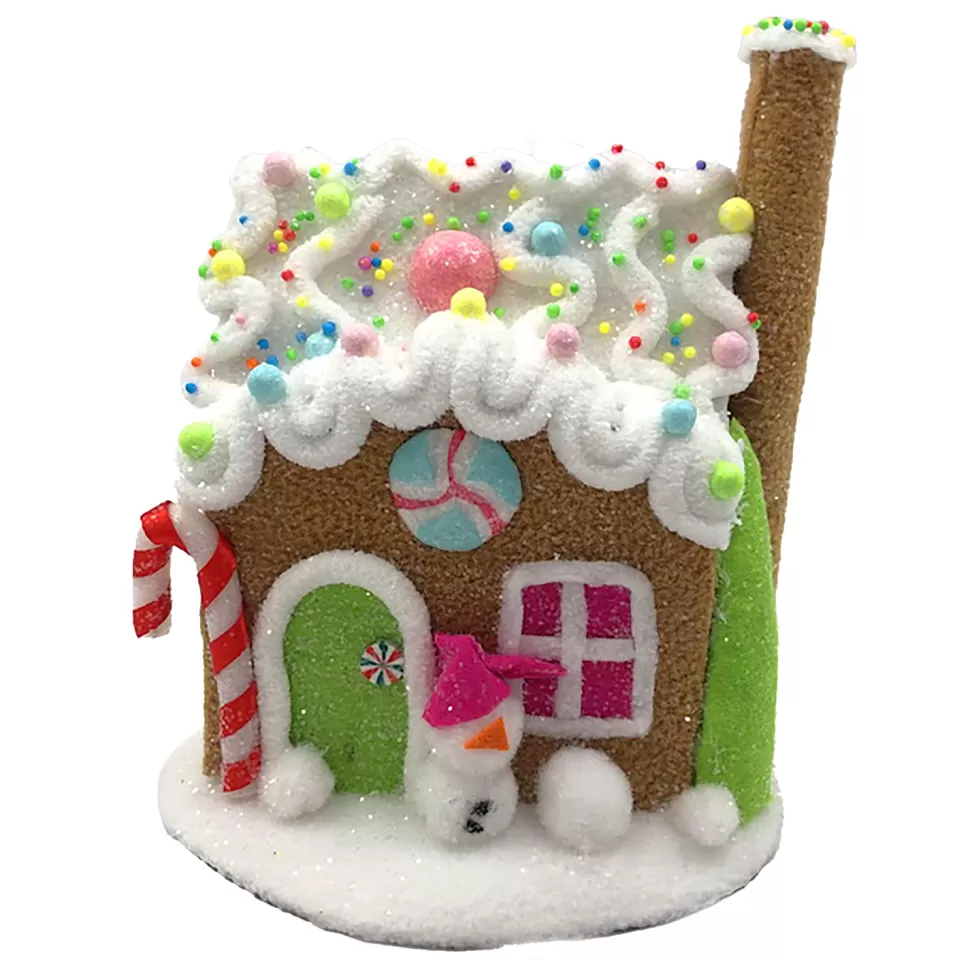 Christmas Forever CANDY HOUSE TABLE DECOR 6″x7″ BROWN/WHITE W/ COLORFUL BEADED SPRINKLES & GLITTER