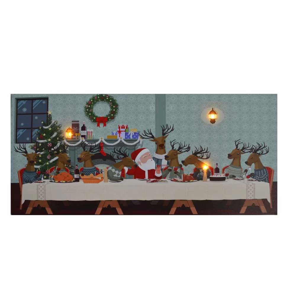Christmas Forever CANVAS 24″X12″ 3 LED REINDEER & SANTA DINNER W/TIMER