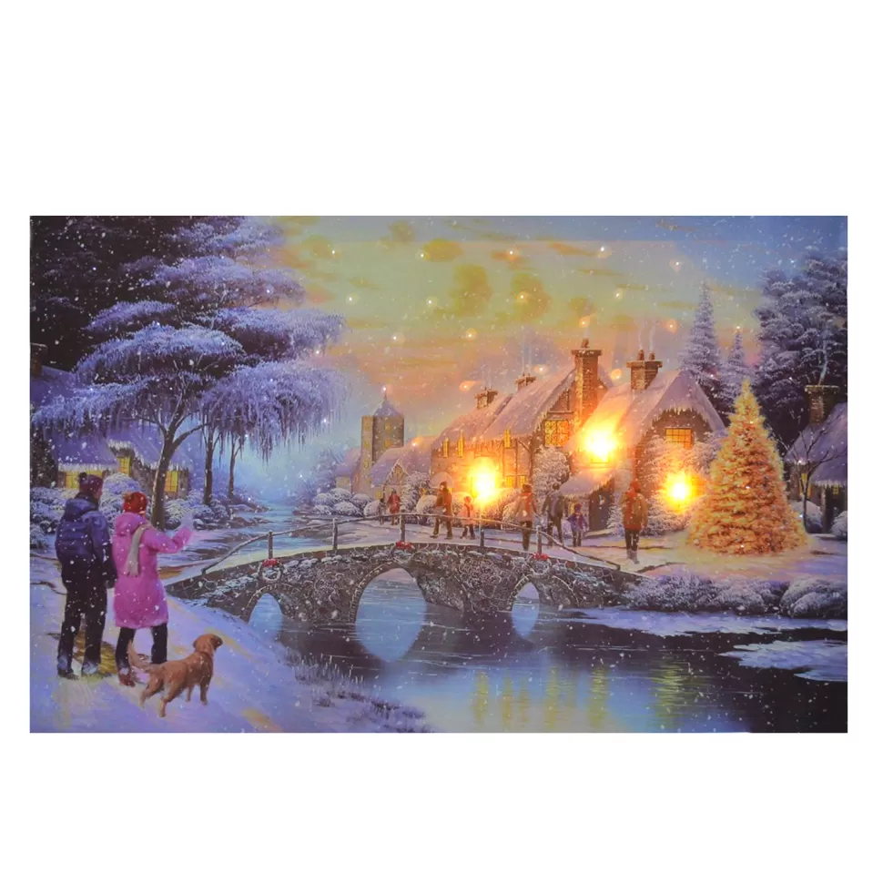 Christmas Forever CANVAS 24″X16″ 3 LED+40 FBR XMAS VILLAGE& BRIDGE W/TIMER