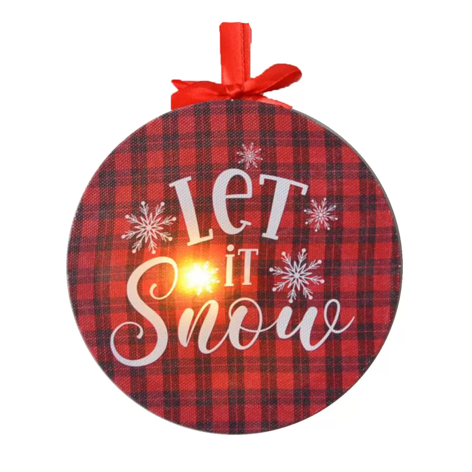 Christmas Forever CANVAS 5″X5″ 1 LED PLAID W/ “LET IT SNOW”