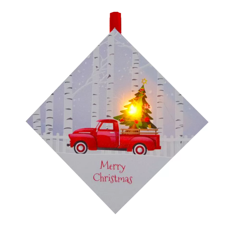 Christmas Forever CANVAS 5″X5″ 1 LED W/ TREE ON A TRUCK