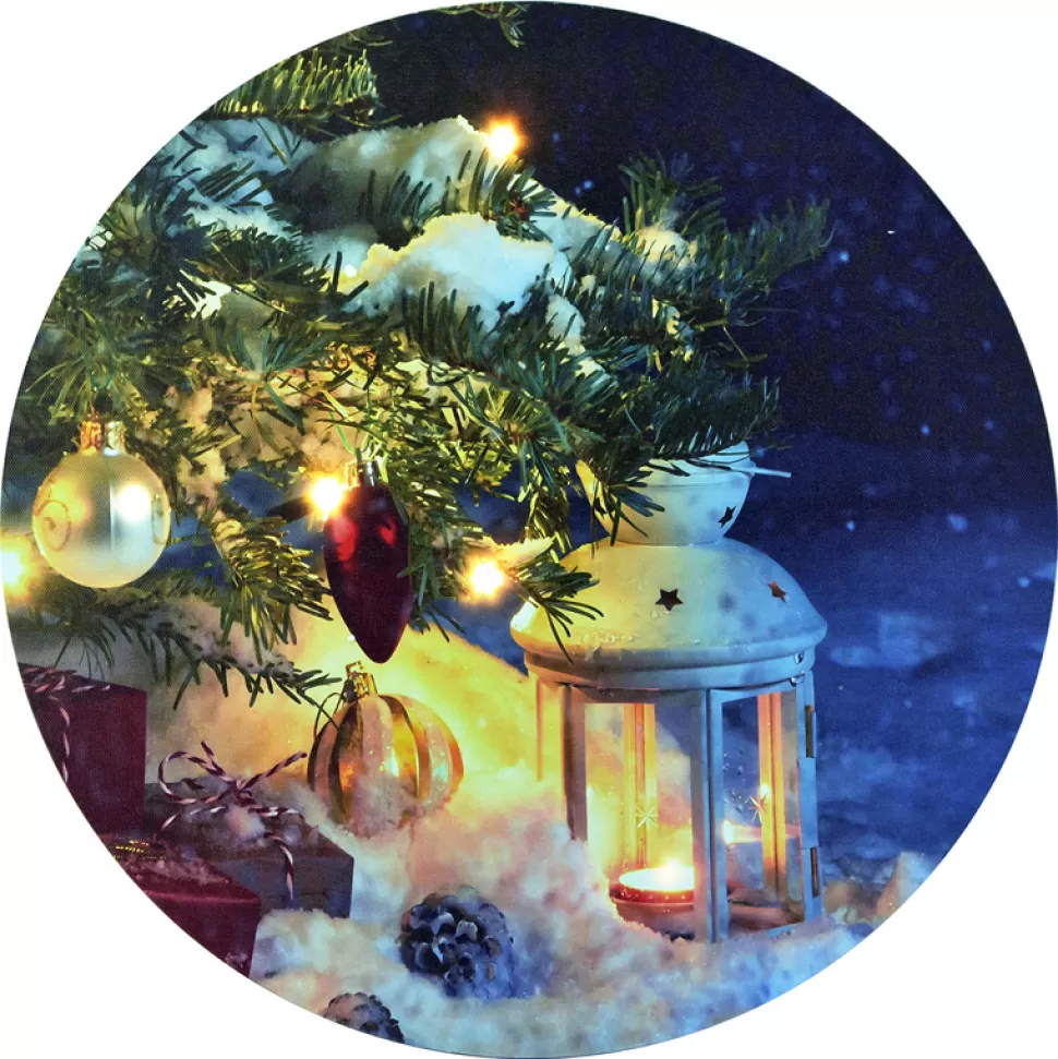 Christmas Forever CANVAS ROUND 16″ DIA 5 LED XMAS TREE & LANTERN (TMR)