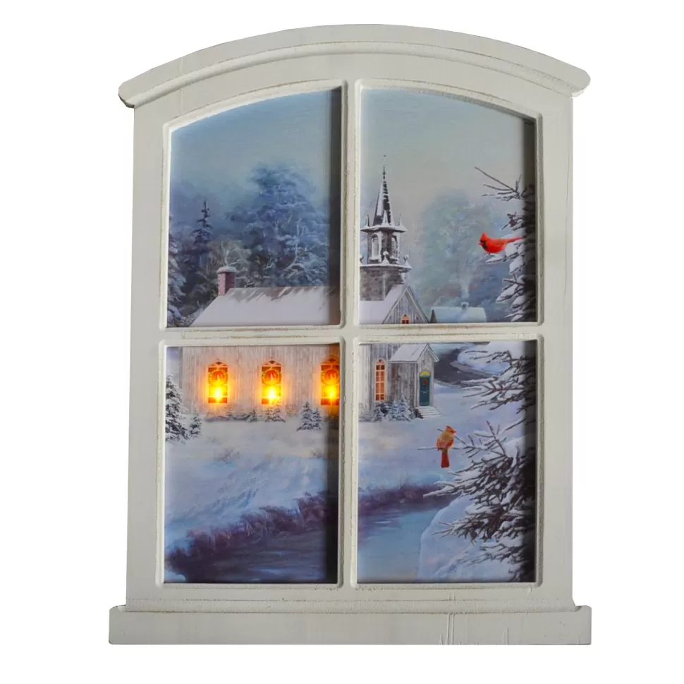Christmas Forever CANVAS W/ FRAME 16″X23″3 LED CHURCH NEXT TO RIVER W/TIMER