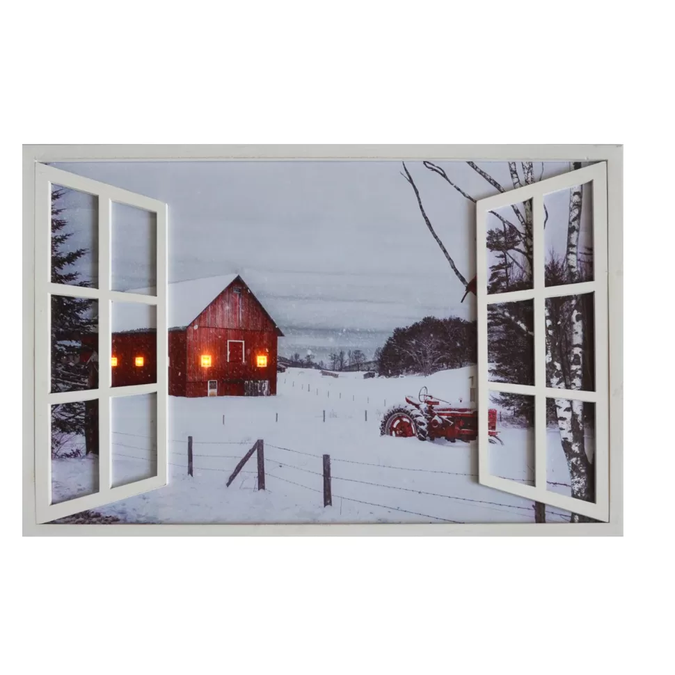 Christmas Forever CANVAS W/ FRAME 35″X24″4 LED SNOWY FARM/ BARN SCENE W/TIMER