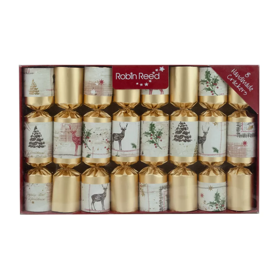 Christmas Forever CHRISTMAS CRACKER DLX 8PCX8.5″ GOLD/WHITE WITH REINDEER PRINT