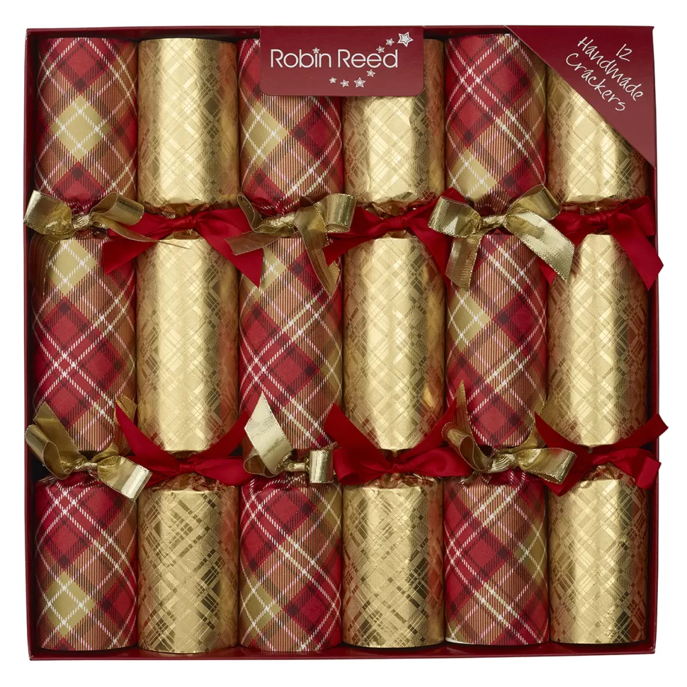 Christmas Forever CHRISTMAS CRACKER PREMIUM 6PCSx12″ PLAID/GOLD SHINNY W/ PICADILLY