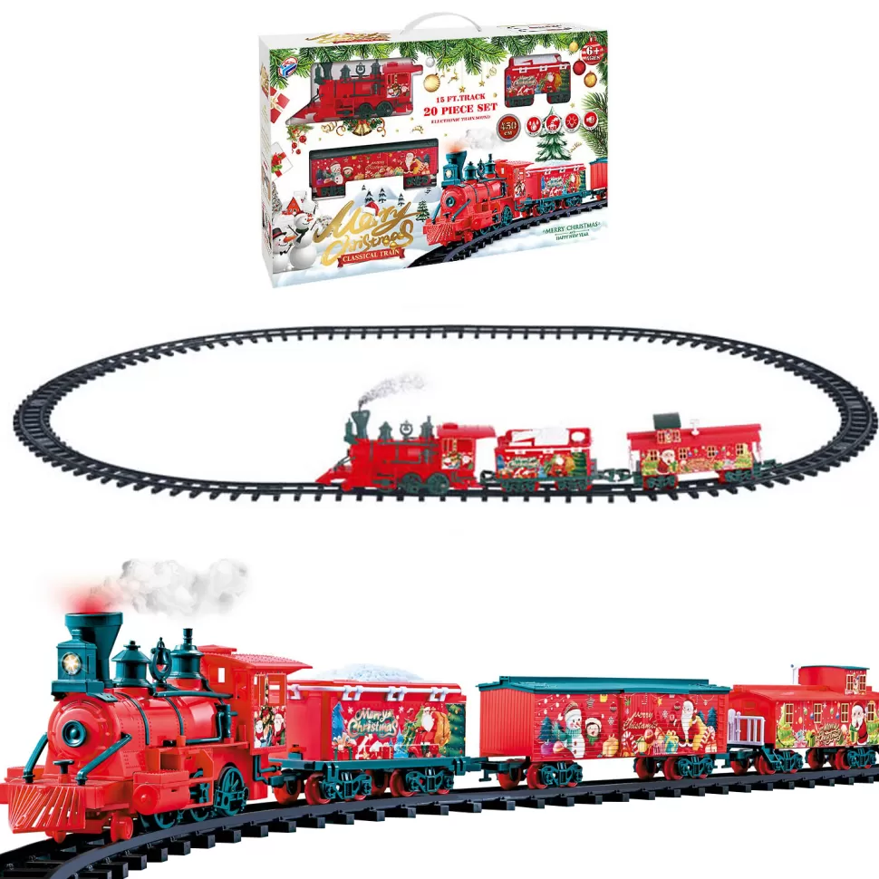 Christmas Forever CHRISTMAS STEAM TRAIN SET W/MOVEMENT, LIGHTS & MUSIC 20PCS – B/O 63″x43.5″