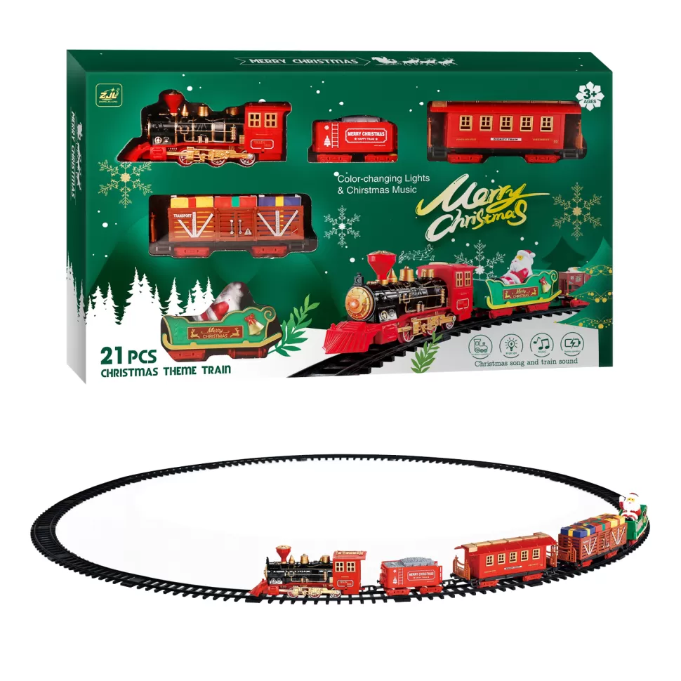 Christmas Forever CHRISTMAS TRAIN SET W/MOVEMENT, MUSIC, LIGHTS & SOUND 21PCS – B/O 50.5″x50.5″