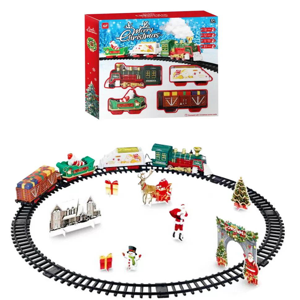 Christmas Forever CHRISTMAS TRAIN SET W/MOVEMENT, MUSIC, SOUND, LIGHTS & SMOKE 21PCS – B/O 30.5″x30.5″