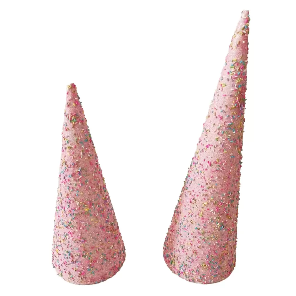 Christmas Forever CONE TREE 12″ | 15″ PINK/MULTICOLOR SPRINKLE SET OF 2