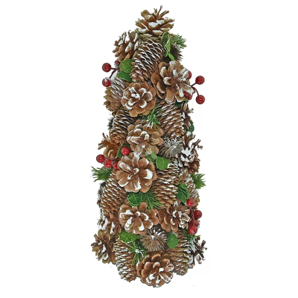 Christmas Forever CONE TREE 17″ PINE CONE NAT/ WHITE W/ BERRIES & GREENS