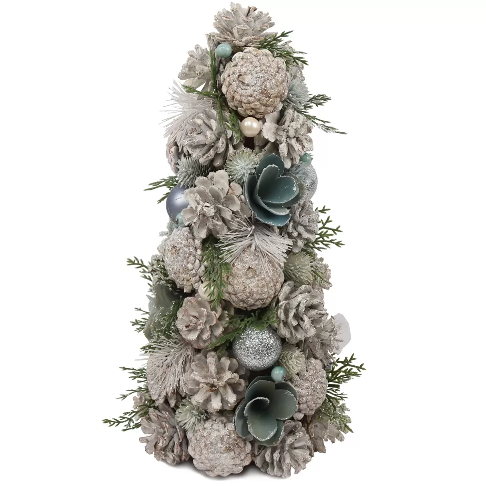 Christmas Forever CONE TREE BICH/ SAGE GREEN 16″ MIXED PINECONE & BIRCH ROLL